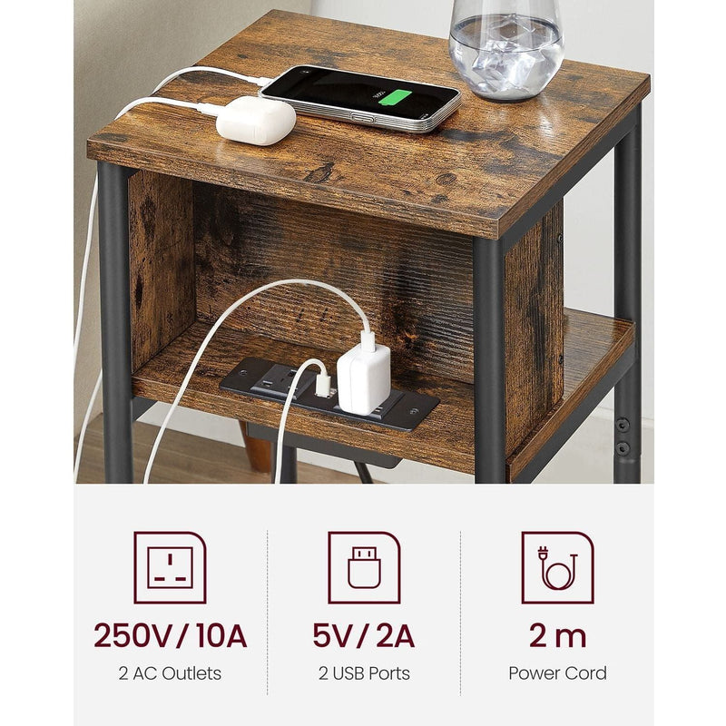 Vasagle Narrow Bedside Table With Charging Station