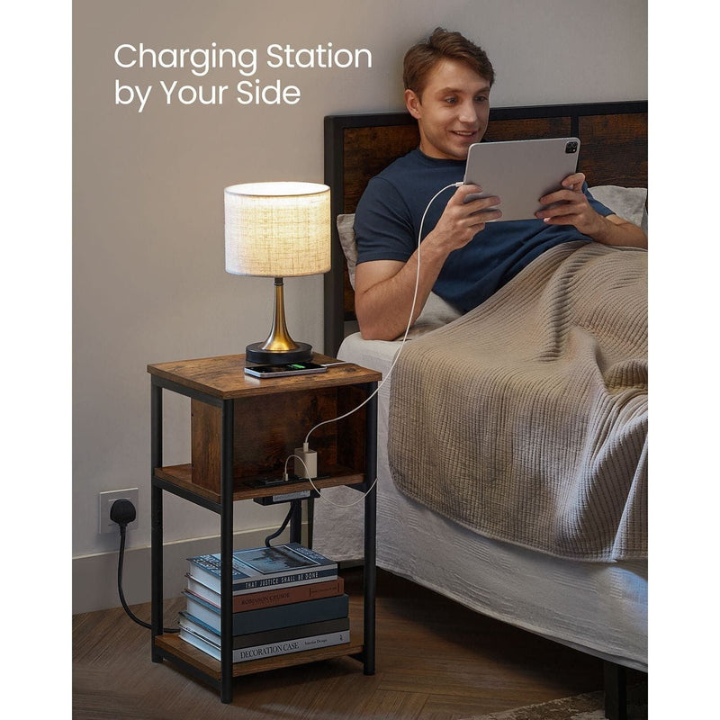 Vasagle Narrow Bedside Table With Charging Station