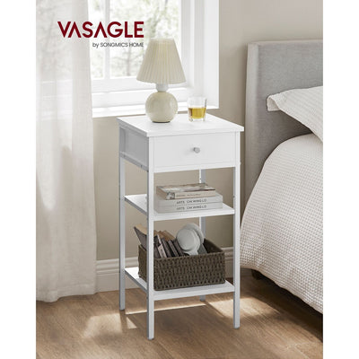 Vasagle Tall Bedside Table With Drawer, White