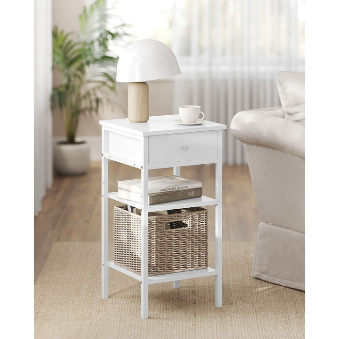 Vasagle Tall Bedside Table With Drawer, White
