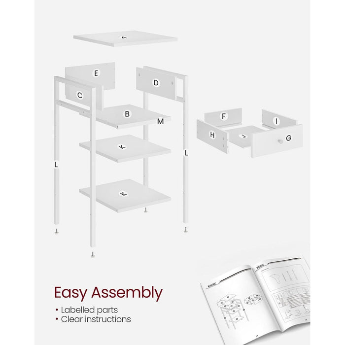 Vasagle Tall Bedside Table With Drawer, White