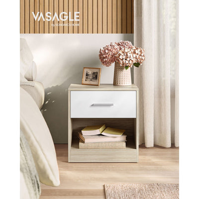 Vasagle Beige and White Bedside Table With Drawer For Stylish Bedroom Storage