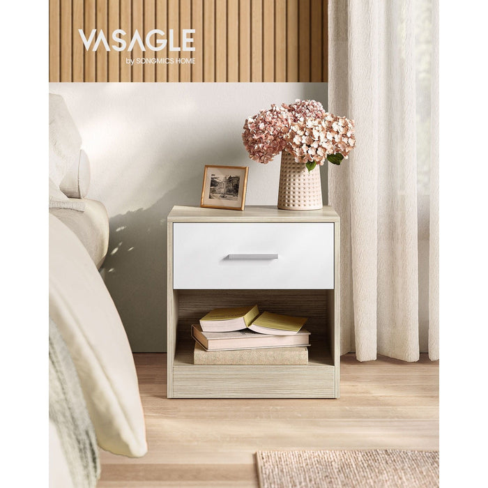 Vasagle Bedside Table With Drawer Beige & White