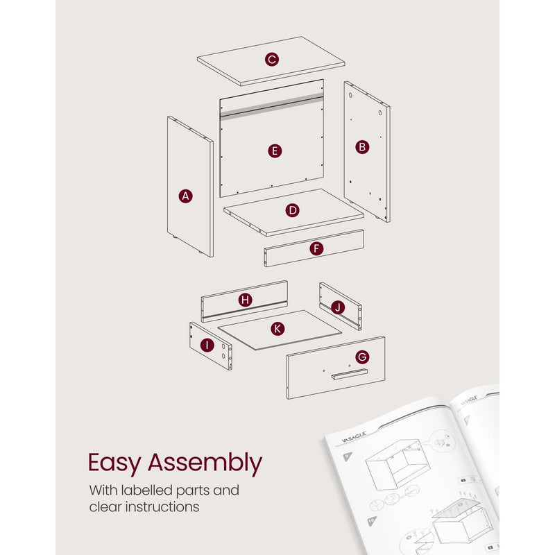 Vasagle Bedside Cabinet With Drawer and Shelf