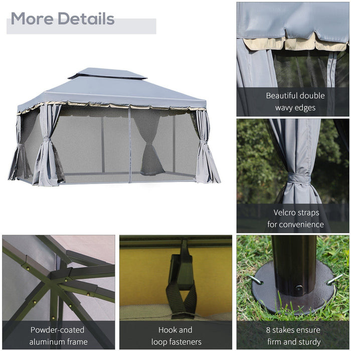 Metal Frame Gazebo With Sides, 3x4m, Grey