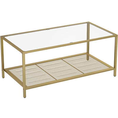 Vasagle Rectangular Coffee Table, Gold Frame, Glass Top - Adds and elegant touch to your living room