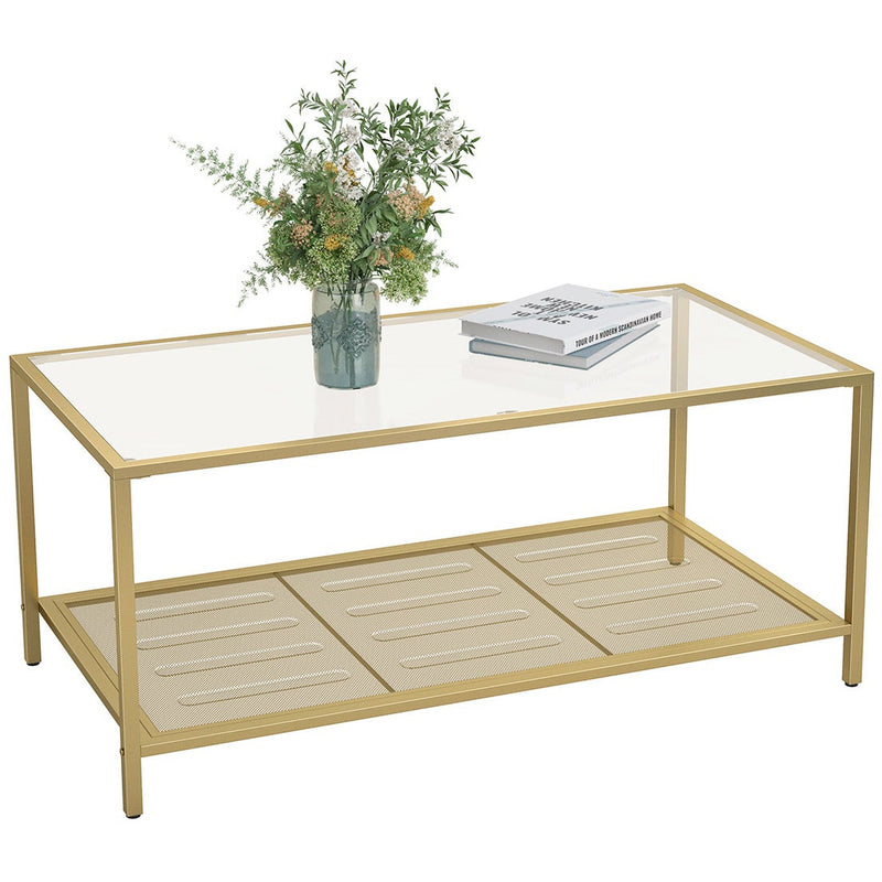 Vasagle Rectangular Coffee Table, Gold Frame, Glass Top - Adds and elegant touch to your living room