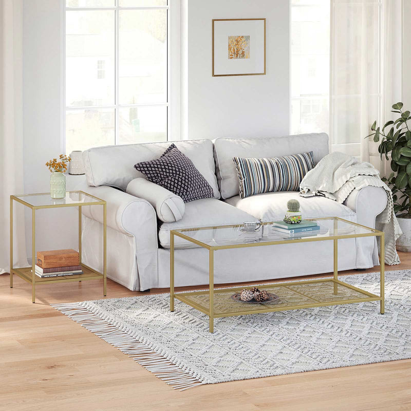 Vasagle Rectangular Coffee Table, Gold Frame, Glass Top - Adds and elegant touch to your living room