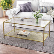Vasagle Rectangular Coffee Table, Gold Frame, Glass Top - Adds and elegant touch to your living room