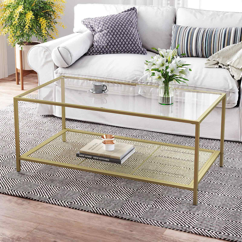 Vasagle Rectangular Coffee Table, Gold Frame, Glass Top - Adds and elegant touch to your living room