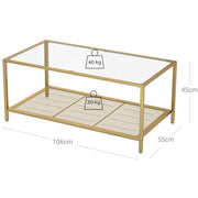 Vasagle Rectangular Coffee Table, Gold Frame, Glass Top - Adds and elegant touch to your living room