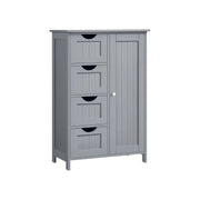 Vasagle Grey Freestanding Bathroom Floor Cabinet - Four drawers with handleless design and a cupboard with a single door which has a chrome knob