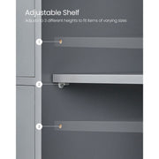 Vasagle Grey Freestanding Bathroom Floor Cabinet - Four drawers with handleless design and a cupboard with a single door which has a chrome knob