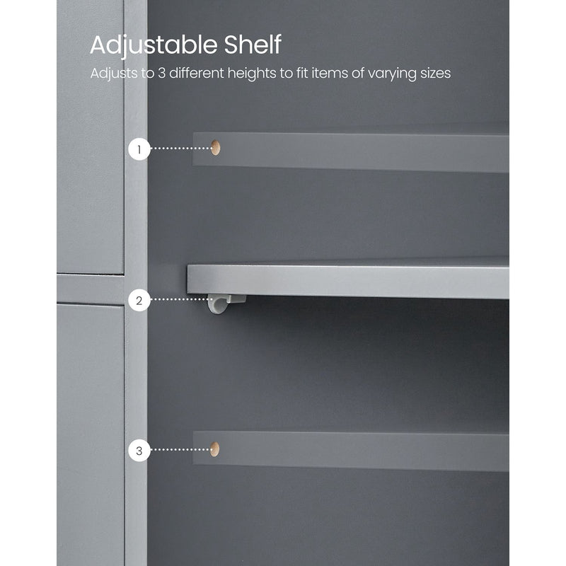 Vasagle Grey Freestanding Bathroom Floor Cabinet - Four drawers with handleless design and a cupboard with a single door which has a chrome knob