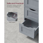 Vasagle Grey Freestanding Bathroom Floor Cabinet - Four drawers with handleless design and a cupboard with a single door which has a chrome knob