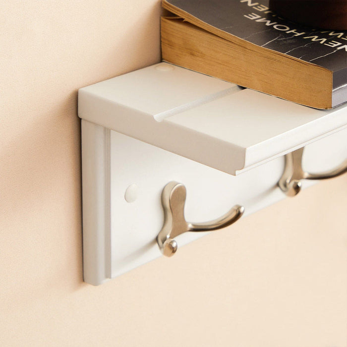 Wall Mounted Coat Hooks With Shelf, White