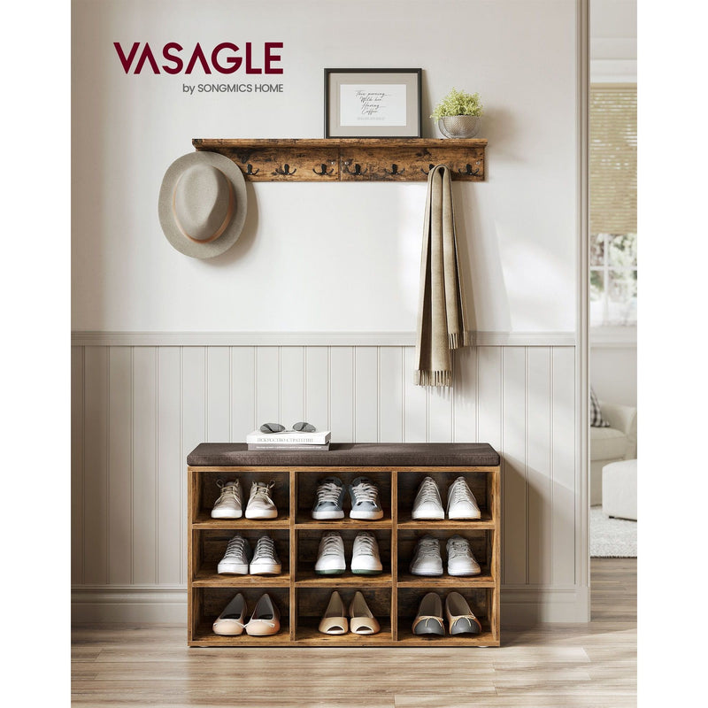 Shoe Bench With Cushion and Storage Rustic Brown by Vasagle