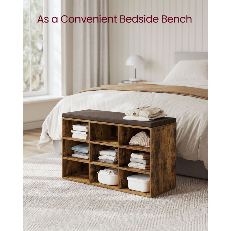 Shoe Bench With Cushion and Storage Rustic Brown by Vasagle