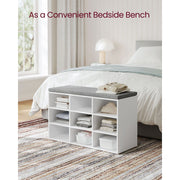 Vasagle White Shoe Bench With Grey Cushion - 9 open slots for storing your shoes