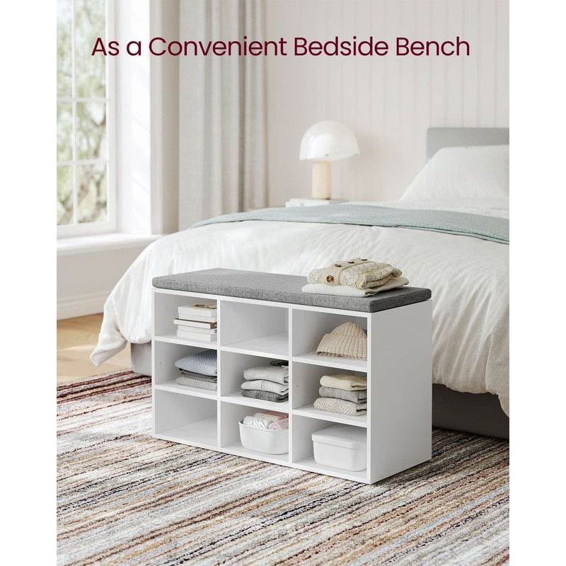 Vasagle White Shoe Bench With Grey Cushion - 9 open slots for storing your shoes