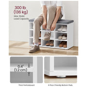 Vasagle White Shoe Bench With Grey Cushion - 9 open slots for storing your shoes