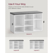 Vasagle White Shoe Bench With Grey Cushion - 9 open slots for storing your shoes