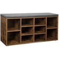 Vasagle Shoe Bench With Cushion - Rustic Brown With Grey Fabric Cushion For Entryway - 10 open slots for storing shoes