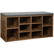 Vasagle Shoe Bench With Cushion - Rustic Brown With Grey Fabric Cushion For Entryway - 10 open slots for storing shoes