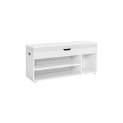 Vasagle White Entryway Shoe Bench With White PU Leather Cushion Concealed Storage For Organised Hallways