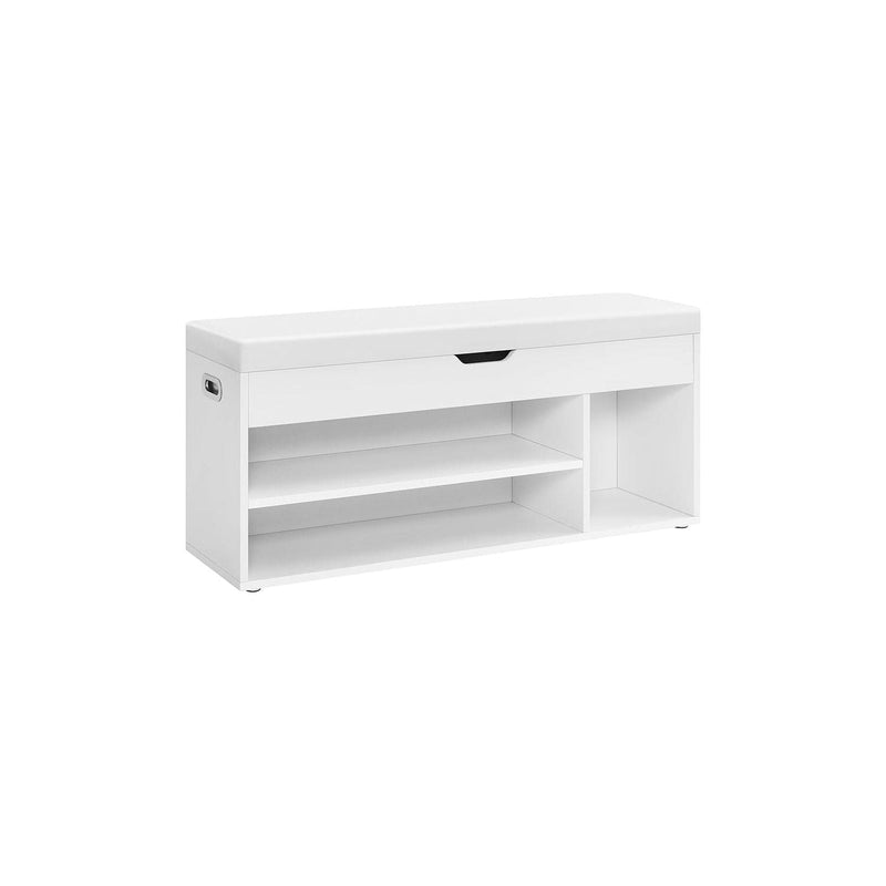Vasagle White Entryway Shoe Bench With White PU Leather Cushion Concealed Storage For Organised Hallways
