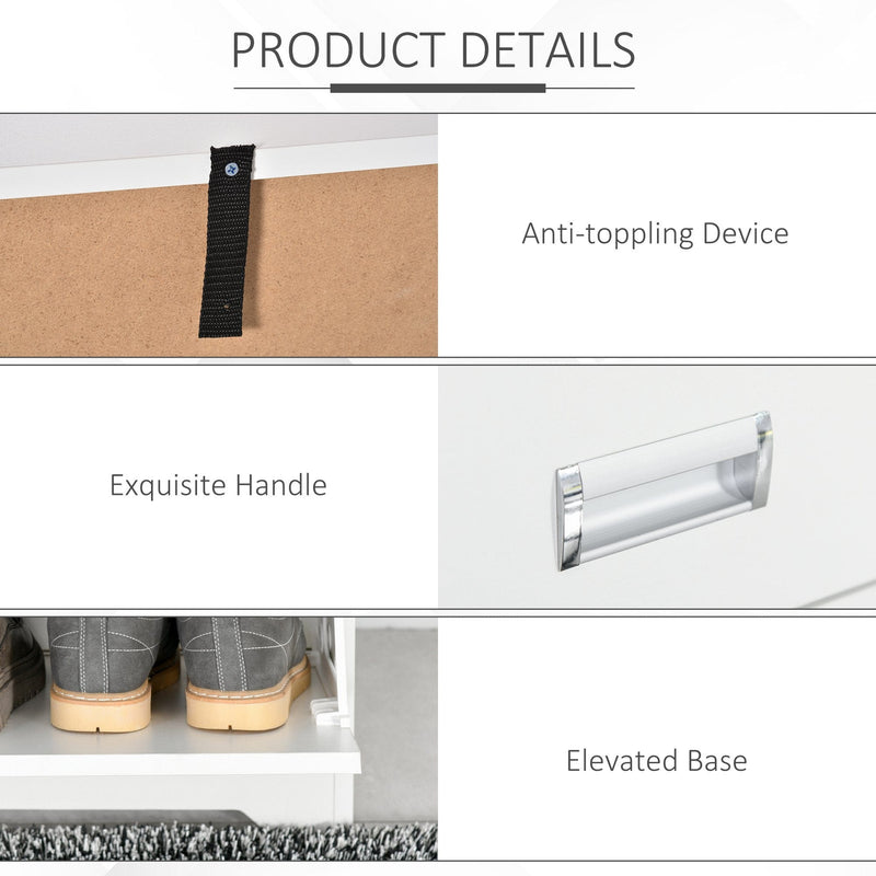 White Narrow Tipping Shoe Cabinet With Drawer