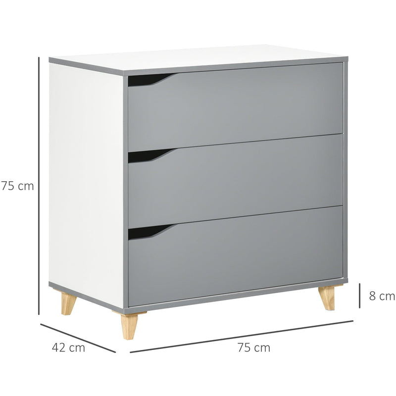 3 Drawer Bedroom Chest, Grey