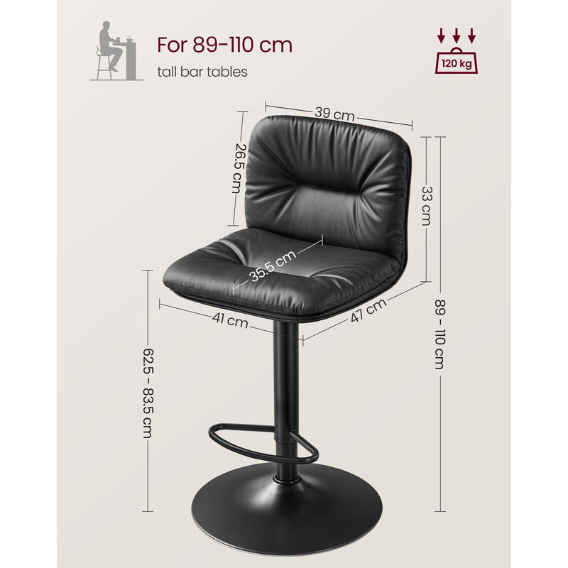 Vasagle Kitchen Counter Stools With Backs, Black
