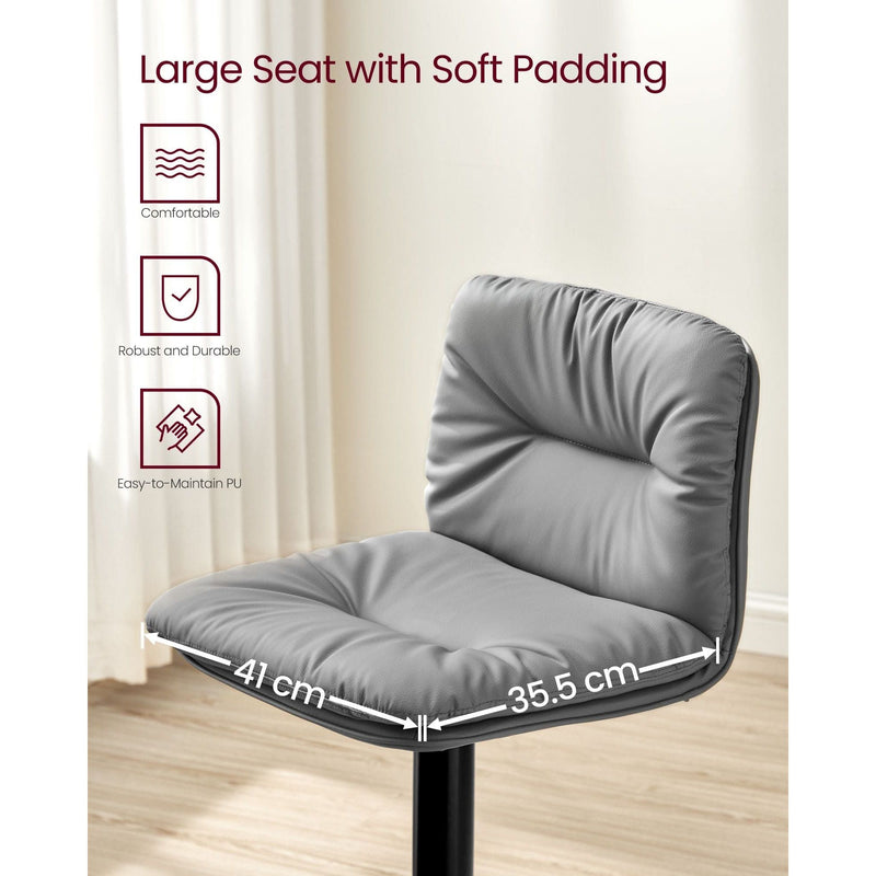 Vasagle Kitchen Counter Stools With Backs - Grey PU leather with sturdy base, height adjustable, swivel