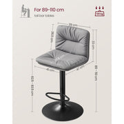 Vasagle Kitchen Counter Stools With Backs - Grey PU leather with sturdy base, height adjustable, swivel