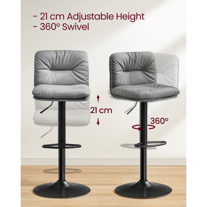 Vasagle Kitchen Counter Stools With Backs - Grey PU leather with sturdy base, height adjustable, swivel