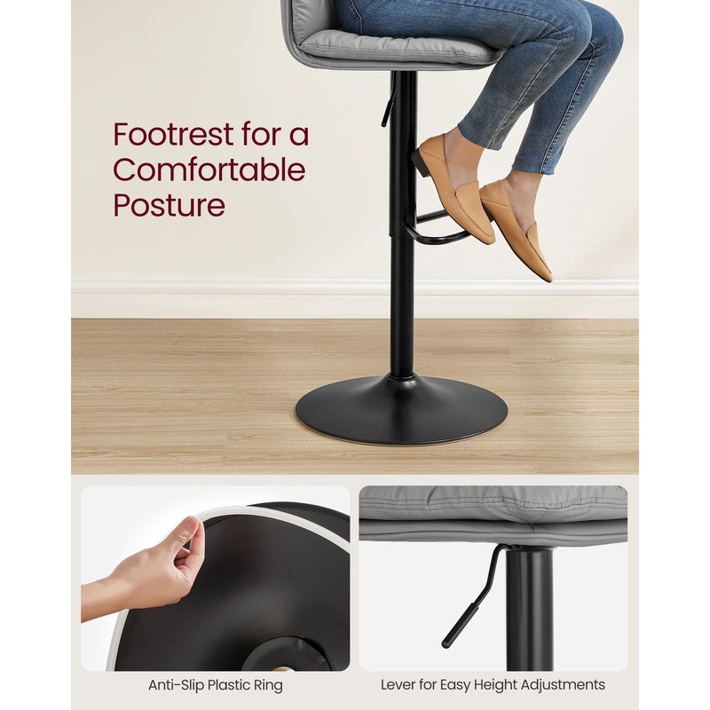Vasagle Kitchen Counter Stools With Backs - Grey PU leather with sturdy base, height adjustable, swivel