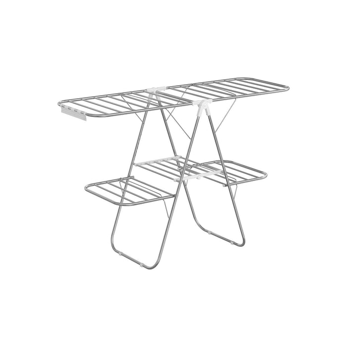 Songmics 2-Tier Winged Clothes Airer, Silver & White