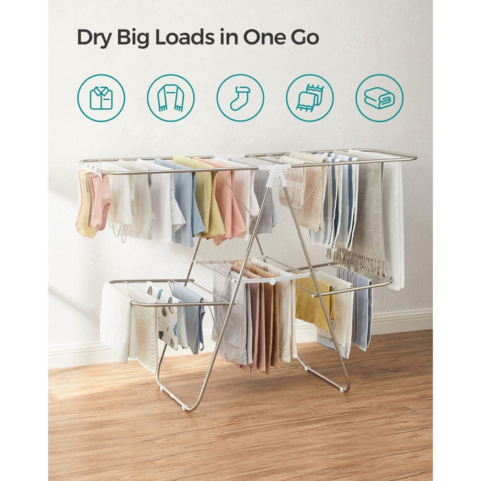 Songmics 2-Tier Winged Clothes Airer, Silver & White