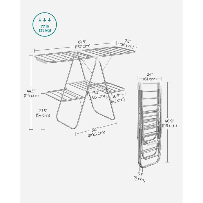 Songmics 2-Tier Winged Clothes Airer, Silver & White