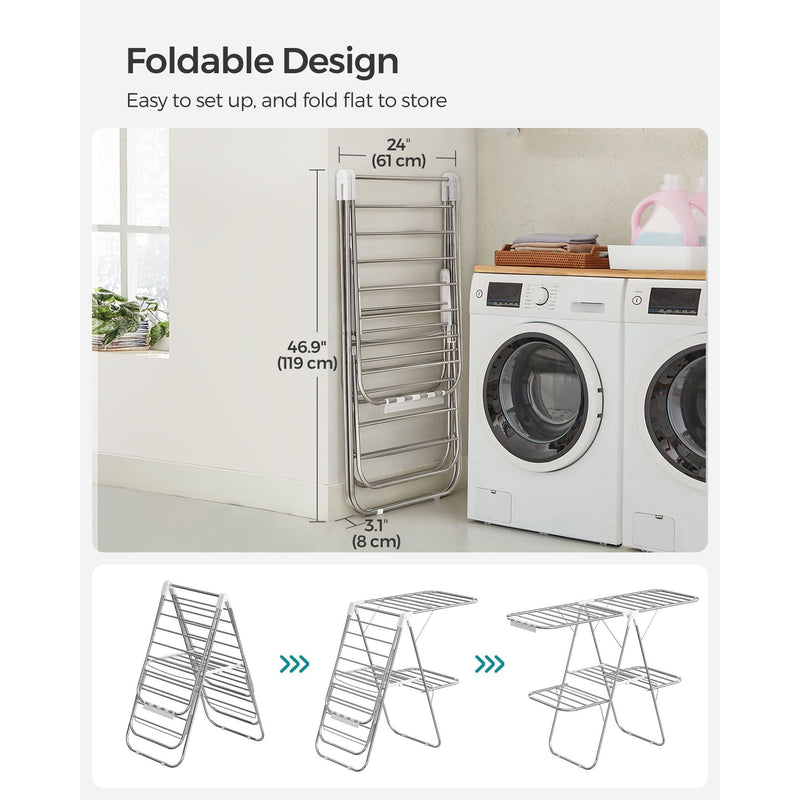 Songmics 2-Tier Winged Clothes Airer, Silver & White