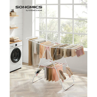 Songmics Foldable Clothes Drying Rack, White & Pink Songmics