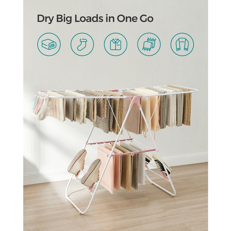 Songmics Foldable Clothes Drying Rack, White & Pink Songmics