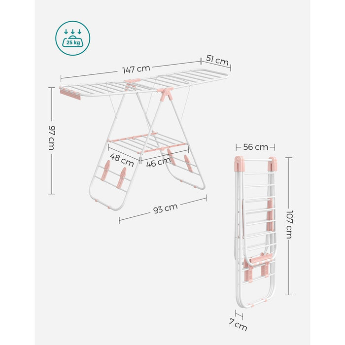 Songmics Foldable Clothes Drying Rack, White & Pink