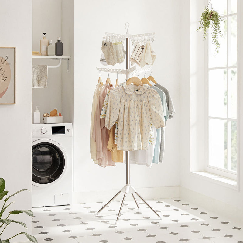 Songmics Space Saving Clothes Airer, White/Silver