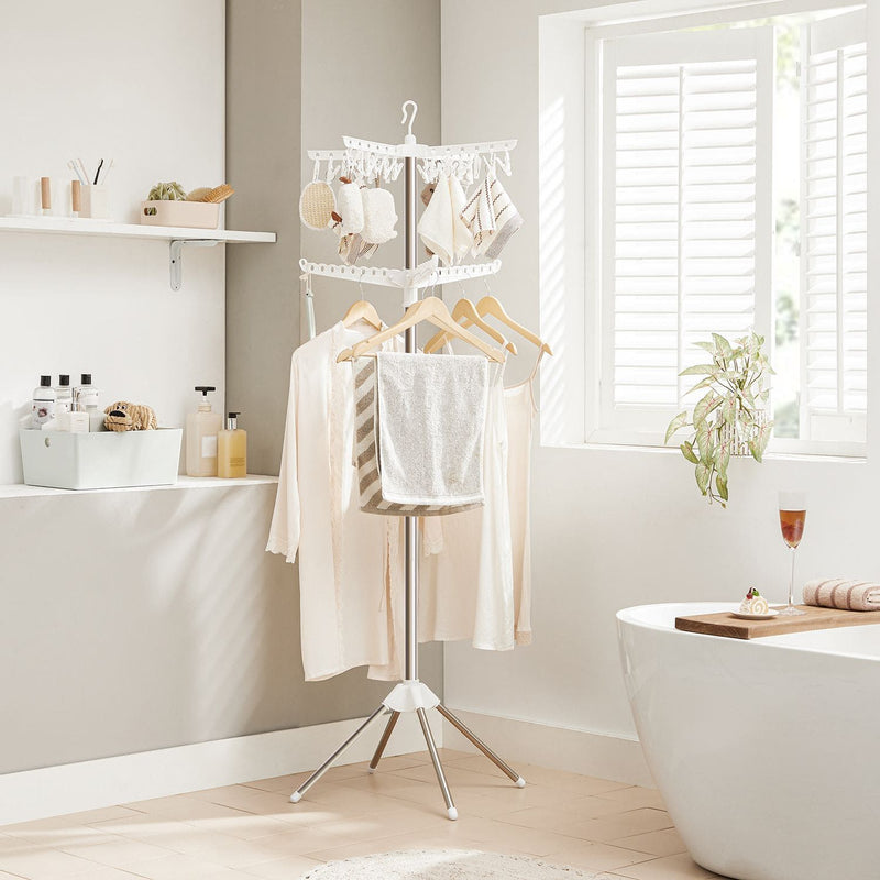 Songmics Space Saving Clothes Airer, White/Silver