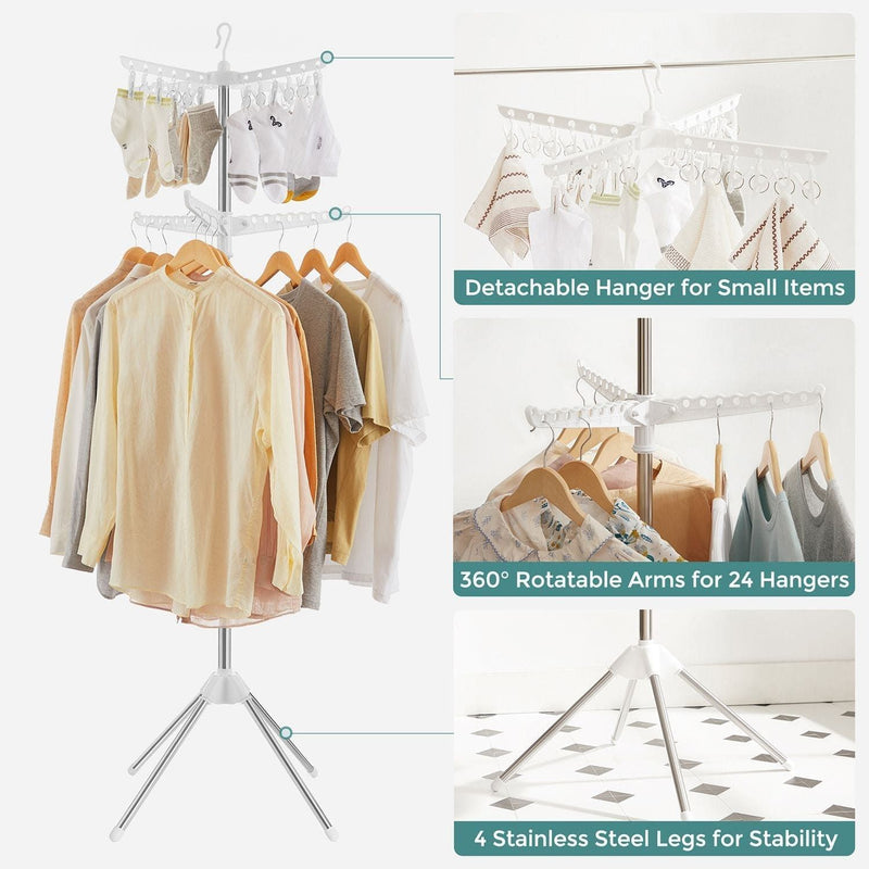 Songmics Space Saving Clothes Airer, White/Silver