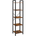 Narrow Industrial Bookcase by Vasagle - black steel frame with rustic brown wooden shelves - perfect for small spaces, living room, home office
