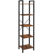 Narrow Industrial Bookcase by Vasagle - black steel frame with rustic brown wooden shelves - perfect for small spaces, living room, home office
