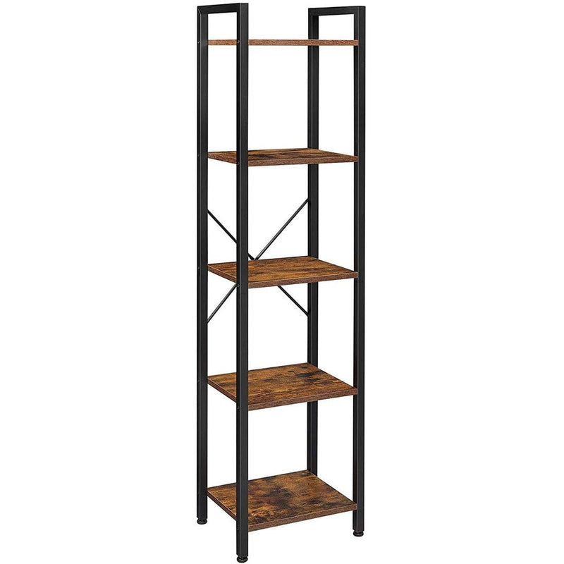 Narrow Industrial Bookcase by Vasagle - black steel frame with rustic brown wooden shelves - perfect for small spaces, living room, home office
